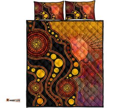 Aboriginal Quilt Bed Set Australia Indigenous Flag Circle Dot Painting Art Golden