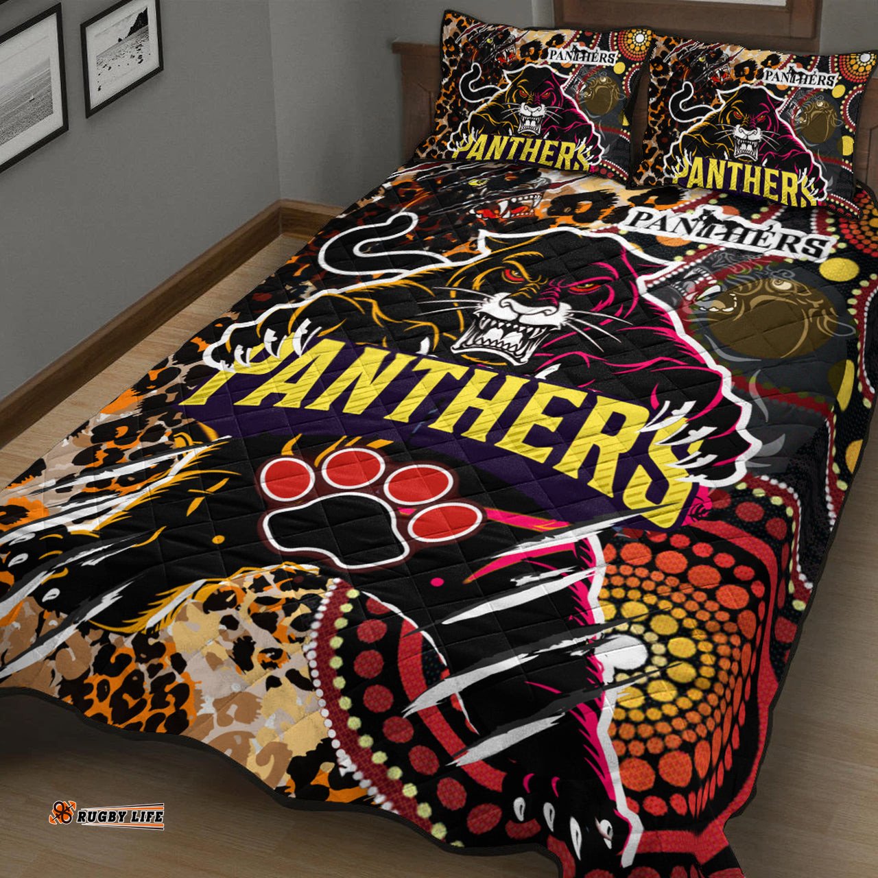 Panthers Rugby League Football Club Quilt Bed Set The Indigenous Wild Black Panthers Scratch Style