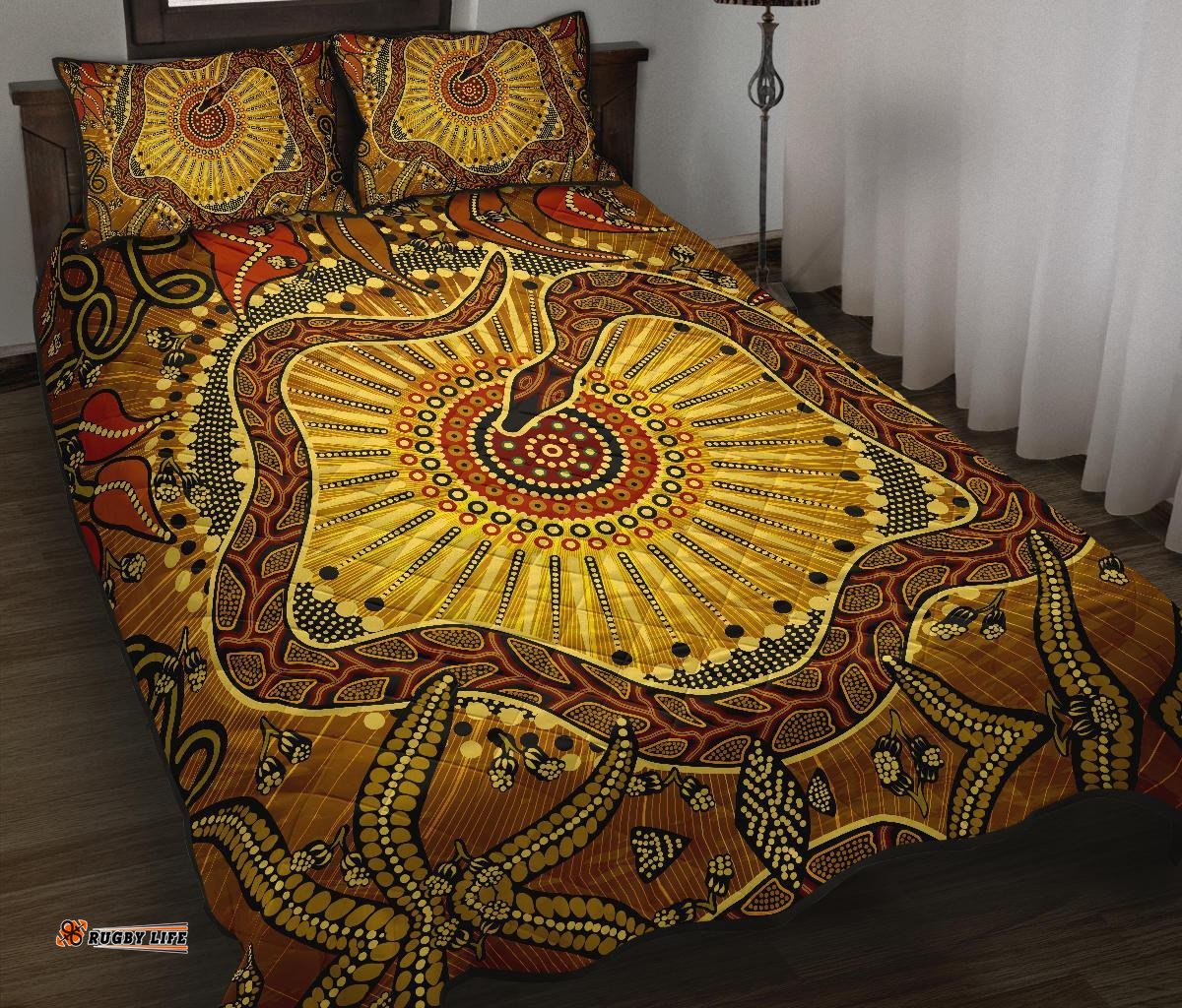 Aboriginal Quilt Bed Set Indigenous Snake Rainbow Serpent