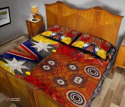 Quilt Bed Set Aboriginal Dot Painting and Flags, Crocodile
