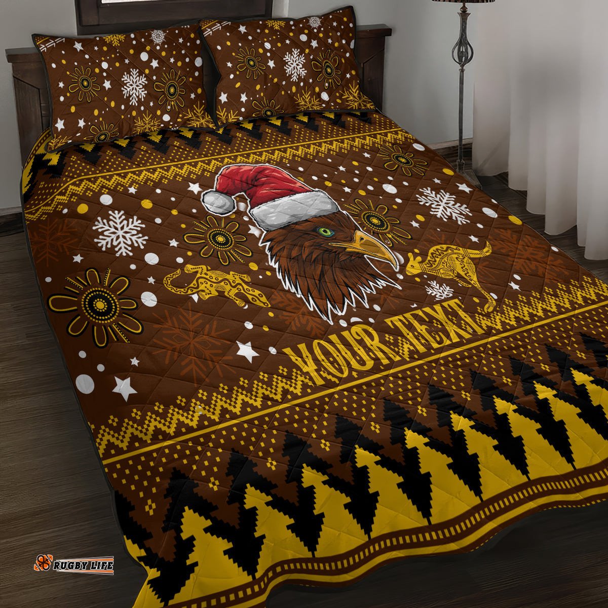 Hawks Football Quilt Bed Set Spectemur Agendo Christmas Vibe