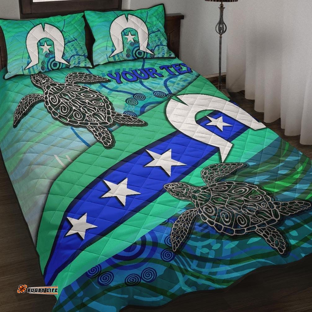 Personalised Quilt Bed Set Torres Strait Flag And Turtle
