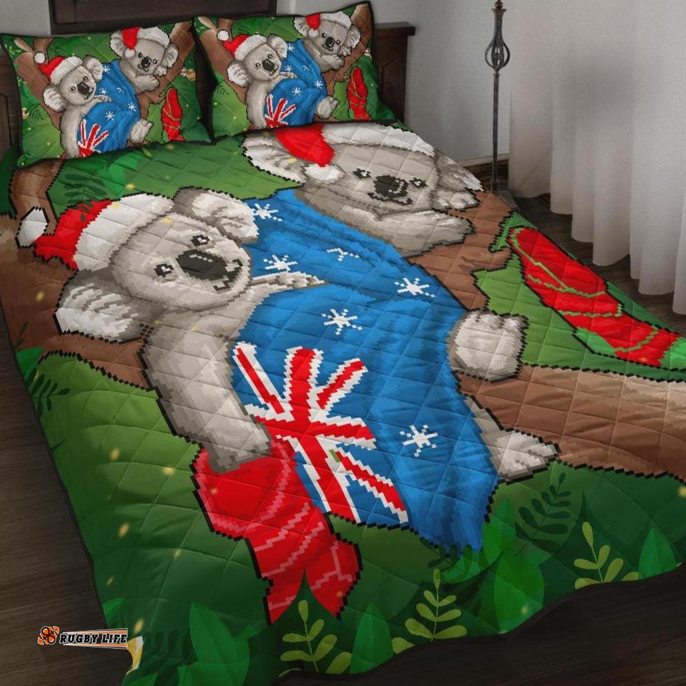 Christmas Quilt Bed Set Australia Flag with Koala Ugly Christmas
