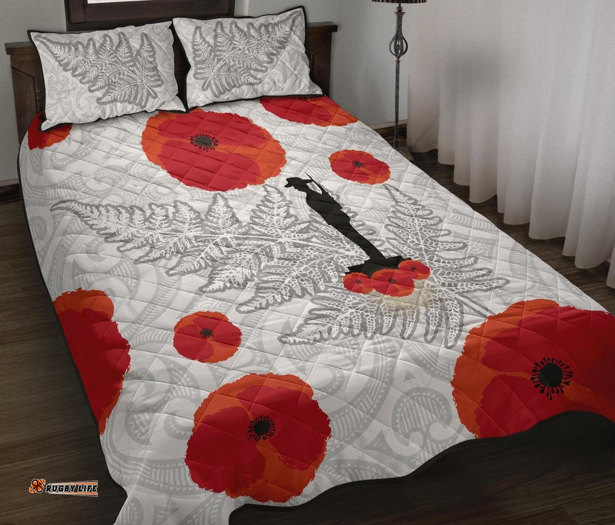 ANZAC Maori Quilt Bed Set Silver Fern Lest For Get