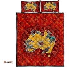 Aboriginal Quilt Bed Set Australia Map Hand Patterns Spider Web