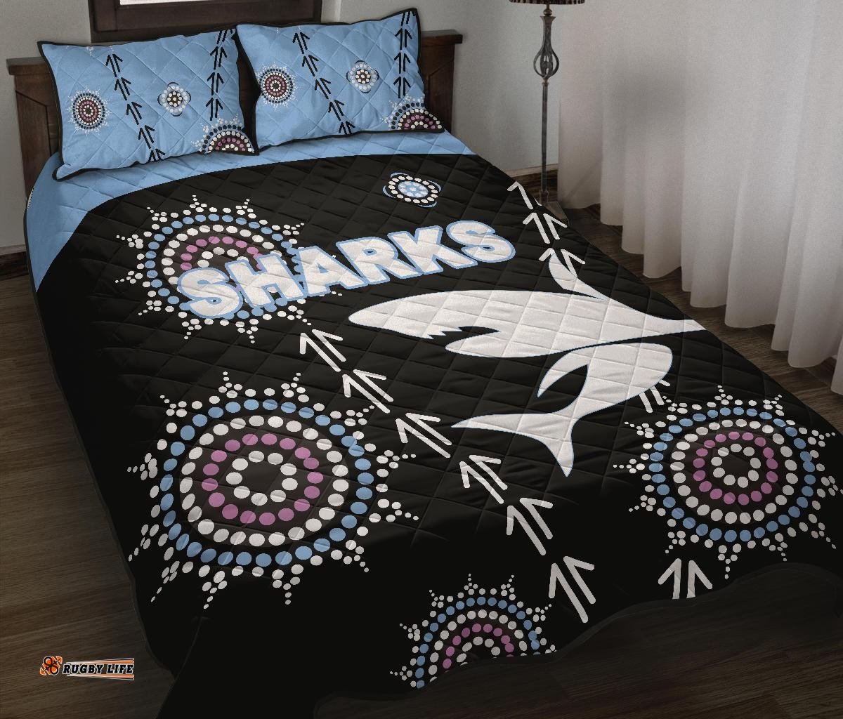 cronulla quilt bed set sharks simple indigenous black
