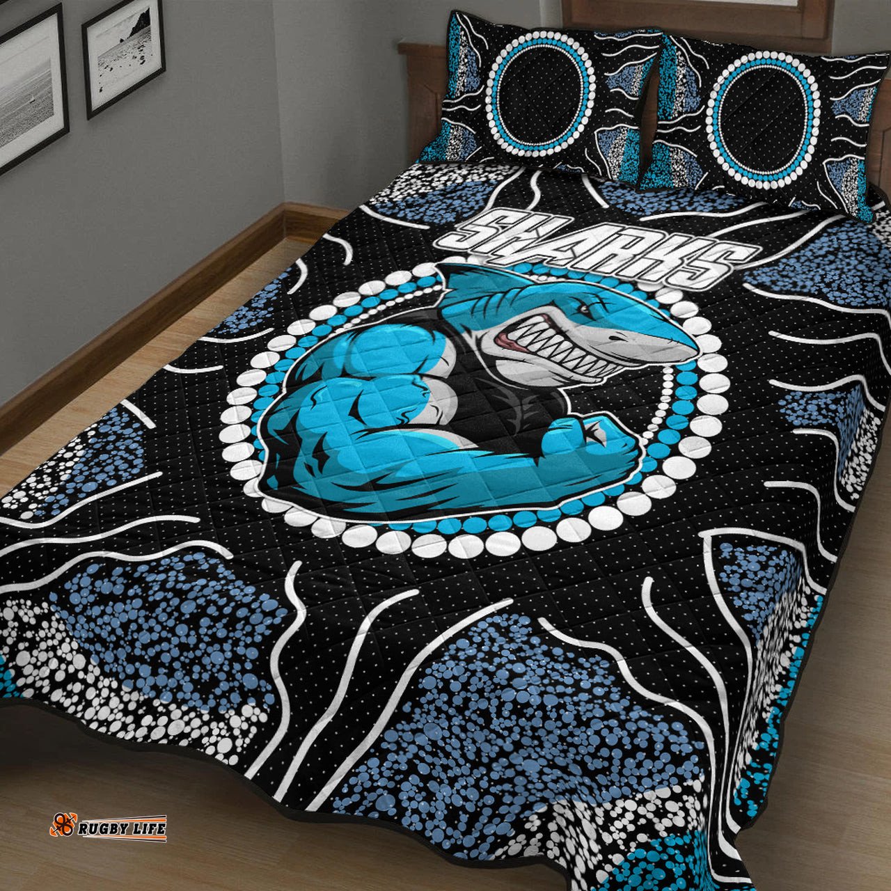 sharks rugby quilt bed set custom indigenous super sharks quilt bed set