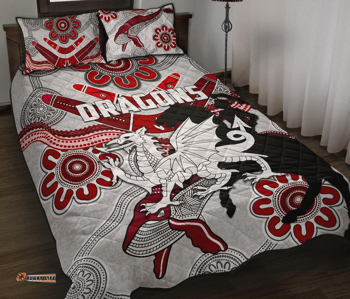 Dragons Quilt Bed Set St. George Indigenous White