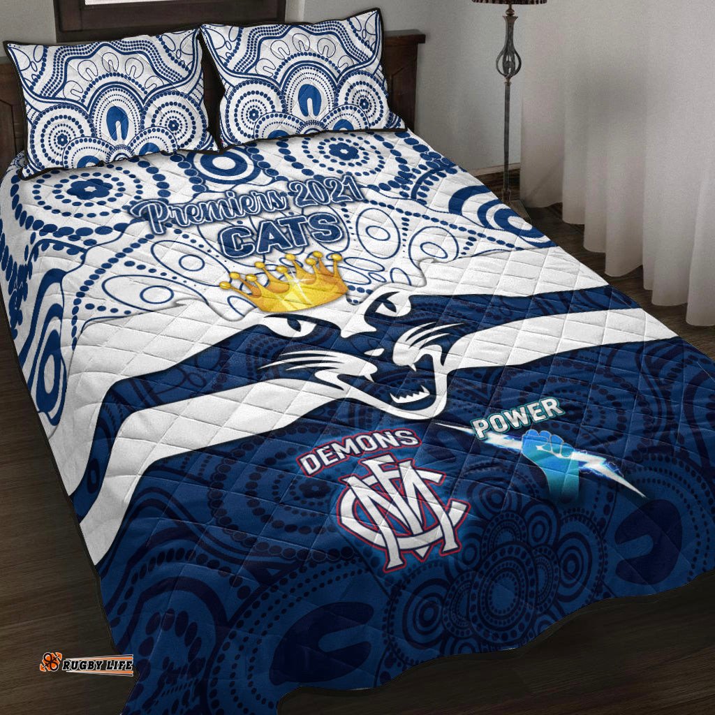 Geelong Cats Indigenous Quilt Bed Set Football Premiers The King