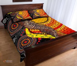 Aboriginal Quilt Bed Set Indigenous Dot Painting Sun and Lizard