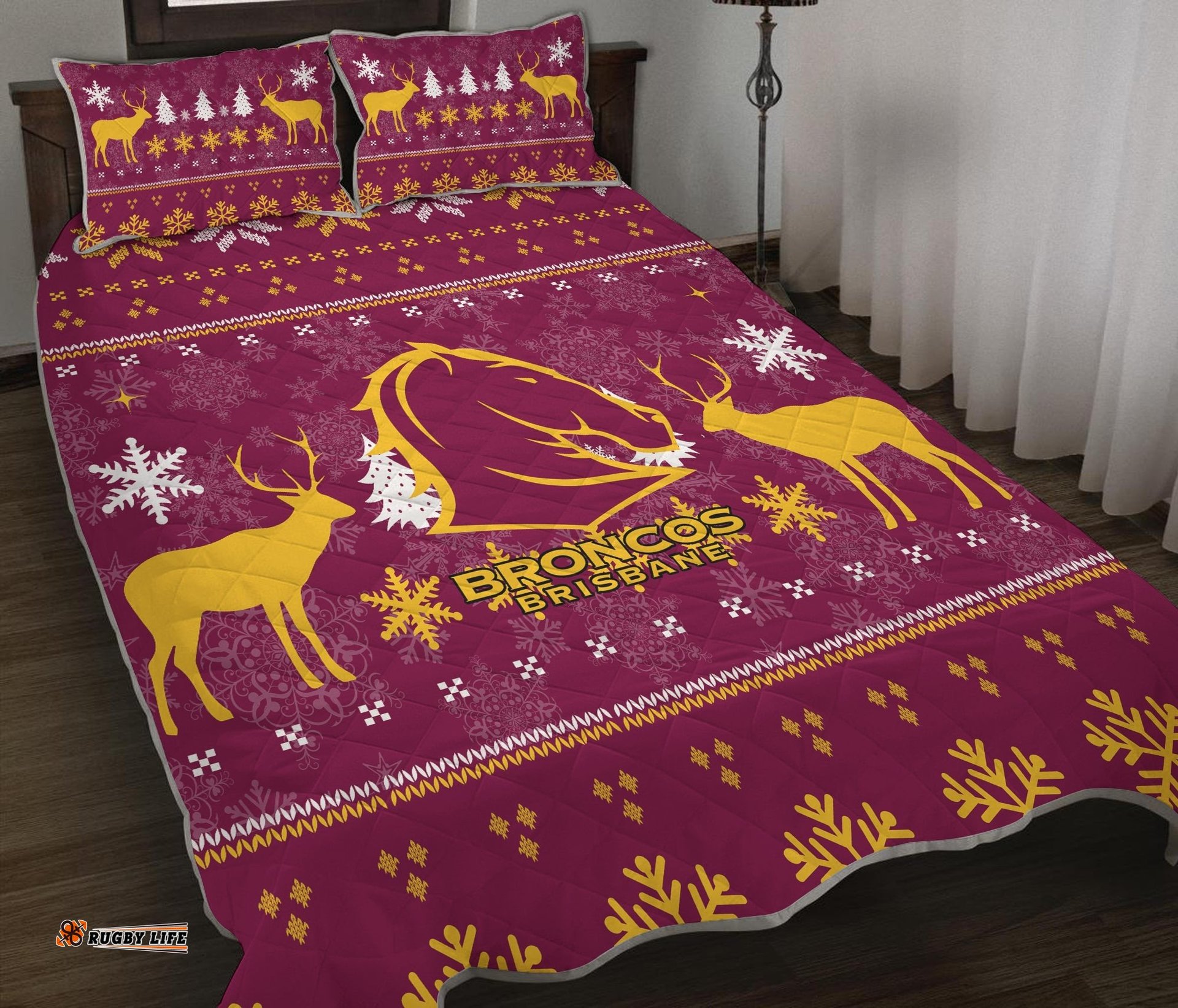 brisbane broncos quilt bed set christmas ugly