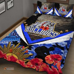 Bulldogs Rugby ANZAC Aboriginal Quilt Bed Set Poppy Flower Remembrance Day Quilt Bed Set