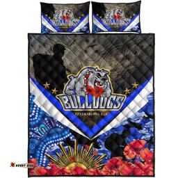 Bulldogs Rugby ANZAC Aboriginal Quilt Bed Set Poppy Flower Remembrance Day Quilt Bed Set