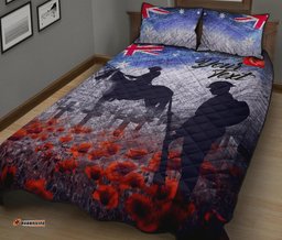 Custom Text ANZAC Day Quilt Bed Set Lest We Forget Vintage Poppies