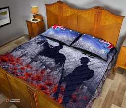 Custom Text ANZAC Day Quilt Bed Set Lest We Forget Vintage Poppies
