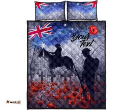 Custom Text ANZAC Day Quilt Bed Set Lest We Forget Vintage Poppies