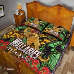 Wallabies Rugby Quilt Bed Set ANZAC Day Aboriginal Wallabies Kangaroo Quilt Bed Set