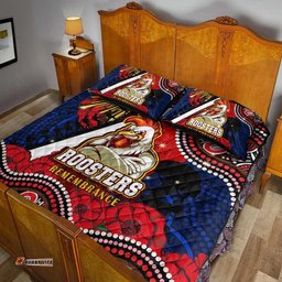 Roosters Rugby ANZAC Aboriginal Quilt Bed Set Sydney Roosters with Remembrance Day Poppy Flower Quilt Bed Set