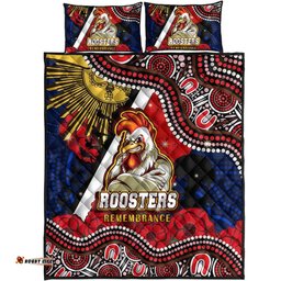 Roosters Rugby ANZAC Aboriginal Quilt Bed Set Sydney Roosters with Remembrance Day Poppy Flower Quilt Bed Set