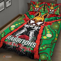 Rabbitohs Rugby Aboriginal ANZAC Day Custom Watercolour Quilt Bed Set Remembrance Indigenous Rabbitohs With Poppy Flower