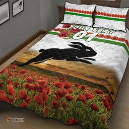 Custom Personalised South Sydney Rabbitohs ANZAC Quilt Bed Set Poppy Flowers Vibes White