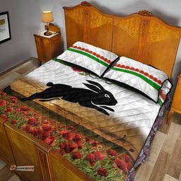 Custom Personalised South Sydney Rabbitohs ANZAC Quilt Bed Set Poppy Flowers Vibes White