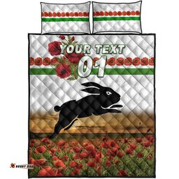 Custom Personalised South Sydney Rabbitohs ANZAC Quilt Bed Set Poppy Flowers Vibes White