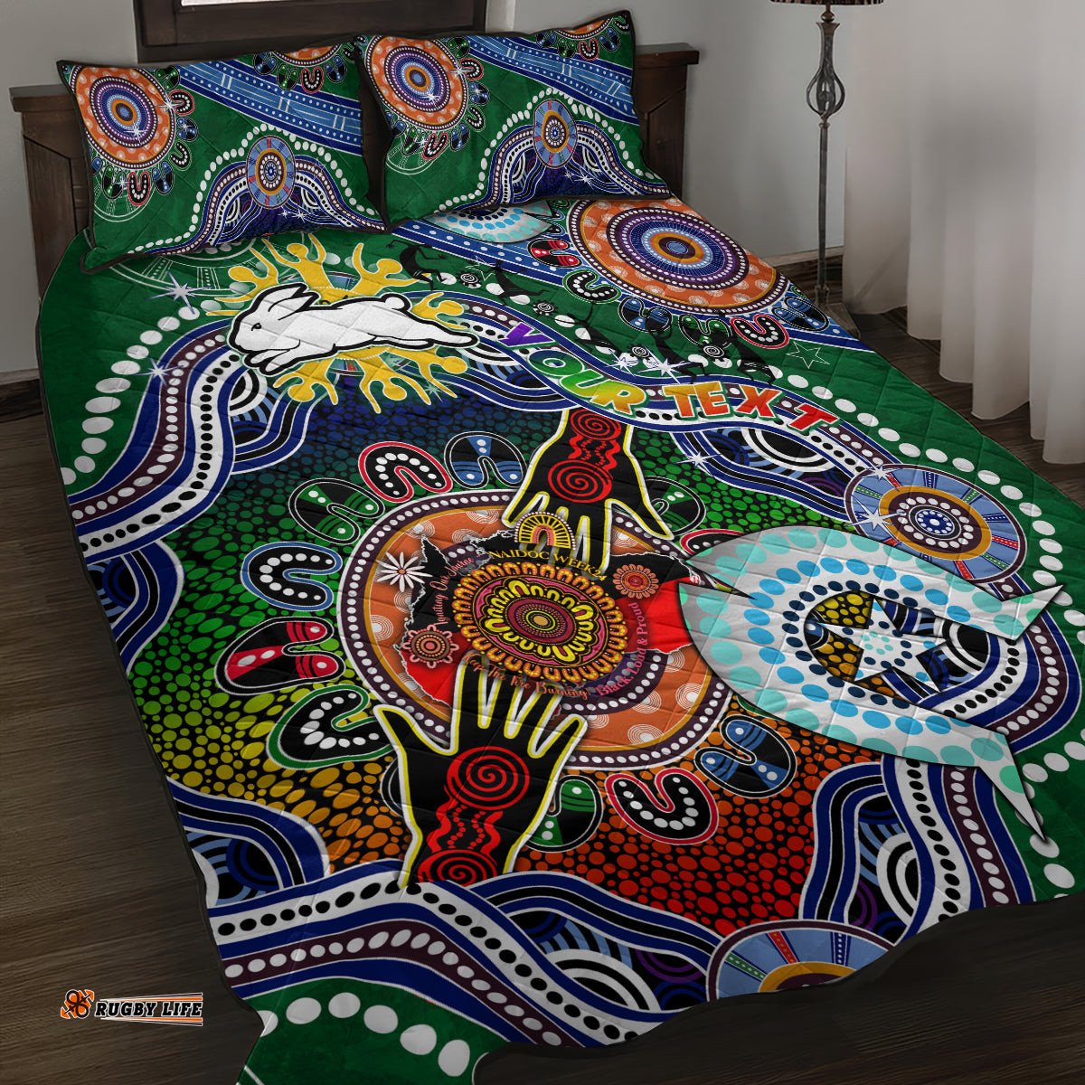 personalised rabbitohs naidoc week 2024 quilt bed set australia aboriginal dot painting dt02