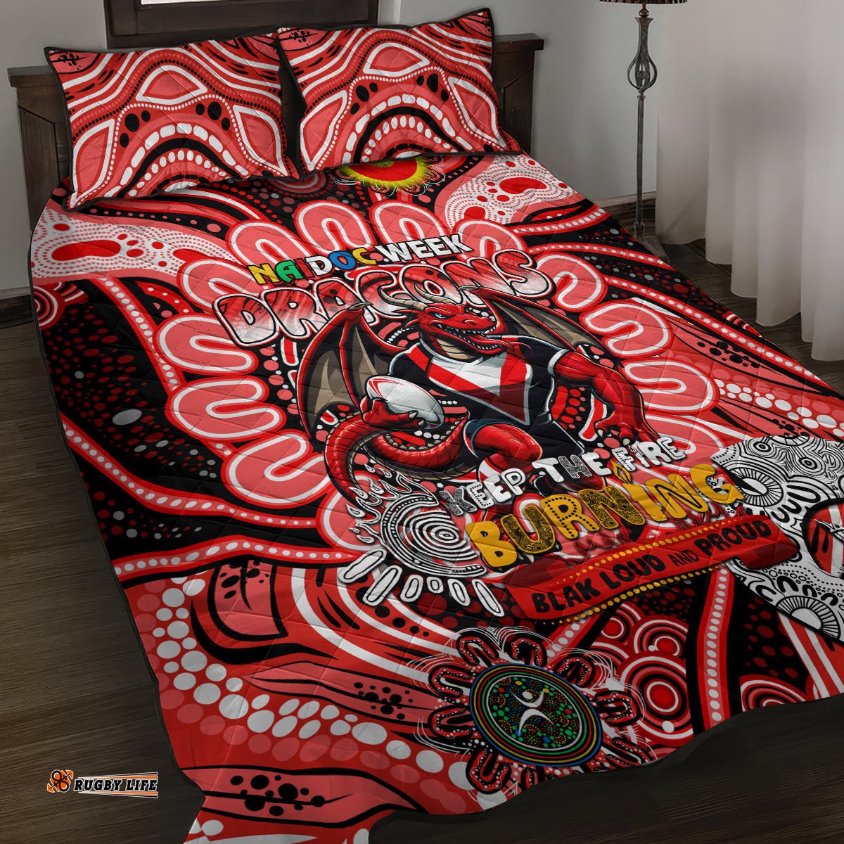 naidoc week 2024 dragons quilt bed set mascot rugby dt02
