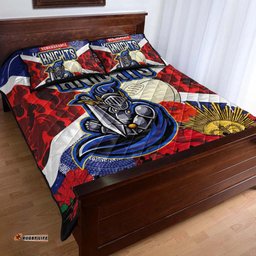 Knights Rugby ANZAC Aboriginal Quilt Bed Set Newcastle Knights with ANZAC Day Poppy Flower Quilt Bed Set