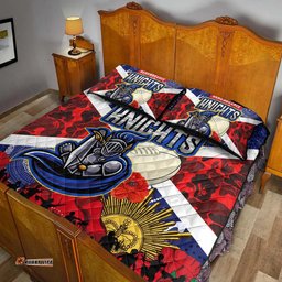 Knights Rugby ANZAC Aboriginal Quilt Bed Set Newcastle Knights with ANZAC Day Poppy Flower Quilt Bed Set