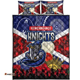 Knights Rugby ANZAC Aboriginal Quilt Bed Set Newcastle Knights with ANZAC Day Poppy Flower Quilt Bed Set
