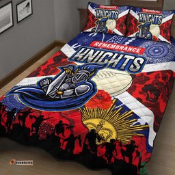 Knights Rugby ANZAC Aboriginal Quilt Bed Set Newcastle Knights with ANZAC Day Poppy Flower Quilt Bed Set