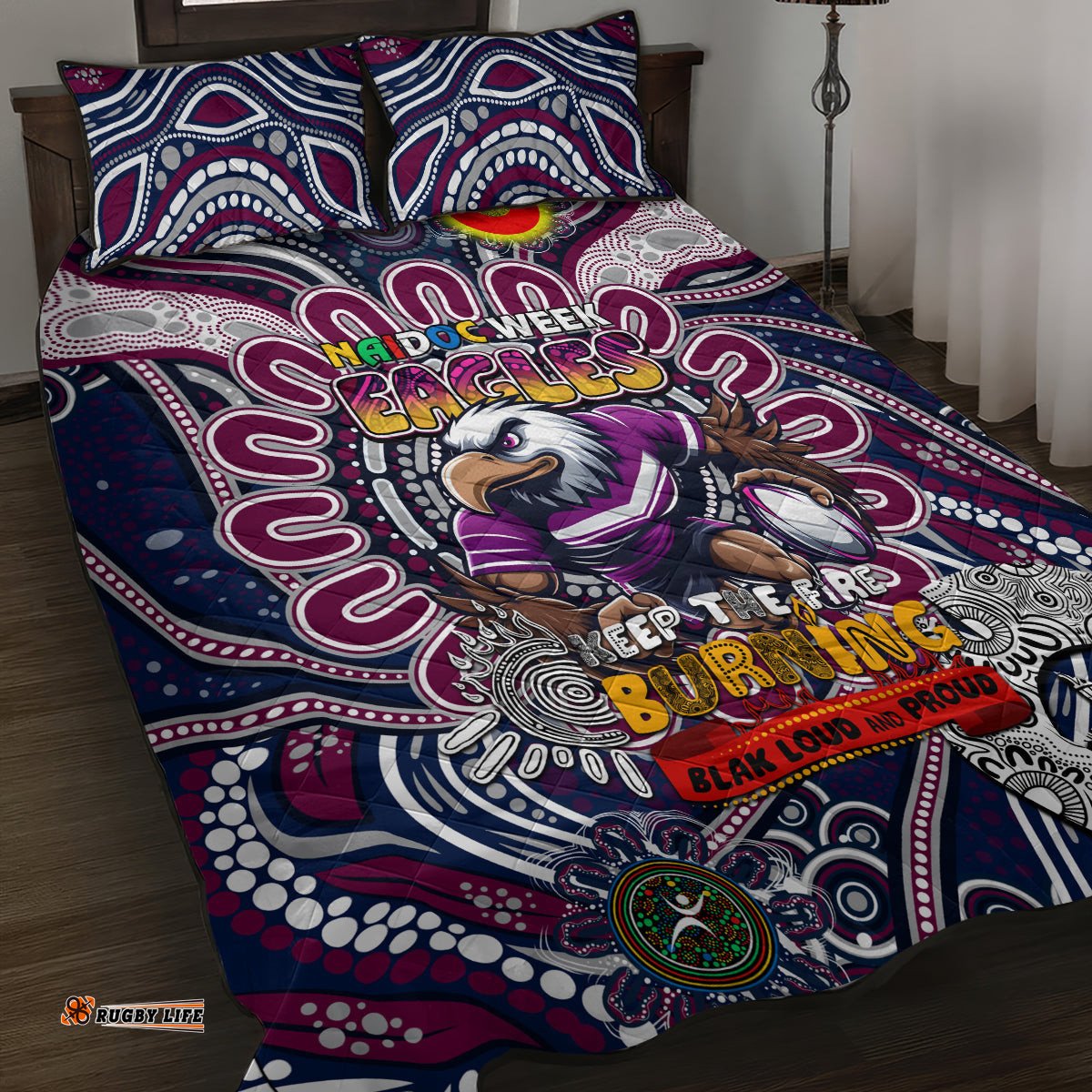 naidoc week 2024 eagles quilt bed set mascot rugby dt02
