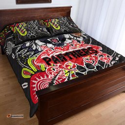 Panthers Rugby Aboriginal Quilt Bed Set Indigenous Super Black Panthers Scratch Style