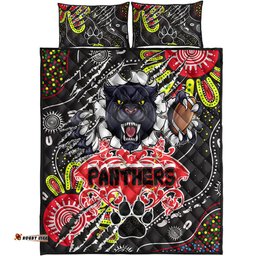 Panthers Rugby Aboriginal Quilt Bed Set Indigenous Super Black Panthers Scratch Style
