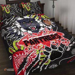 Panthers Rugby Aboriginal Quilt Bed Set Indigenous Super Black Panthers Scratch Style
