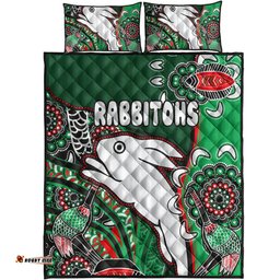 South Sydney Rabbitohs Rugby Custom Quilt Bed Set Indigenous Dreaming Rabbitohs