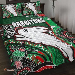 South Sydney Rabbitohs Rugby Custom Quilt Bed Set Indigenous Dreaming Rabbitohs