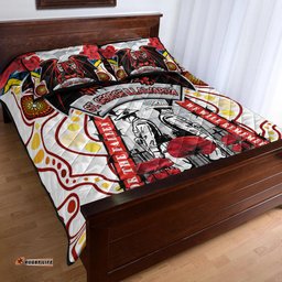 St. George Rugby ANZAC Day Watercolour Custom Quilt Bed Set Remembrance Dragons With Poppy Flower