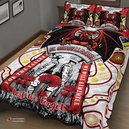 St. George Rugby ANZAC Day Watercolour Custom Quilt Bed Set Remembrance Dragons With Poppy Flower