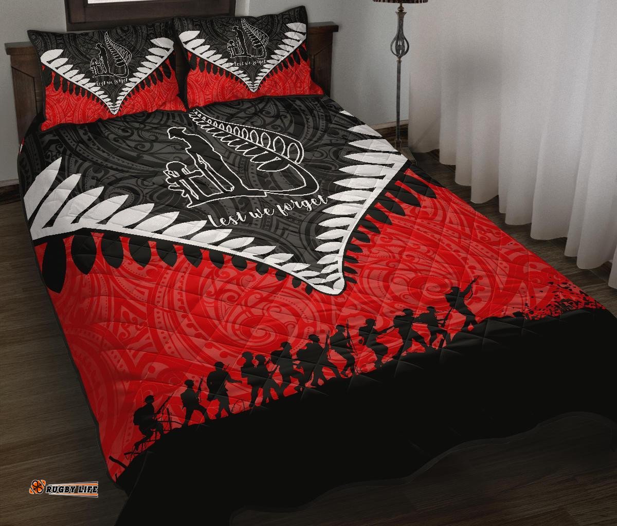 New Zealand ANZAC Quilt Bed Set, Lest We Forget Silver Fern Quilt And Pillow Cover Red
