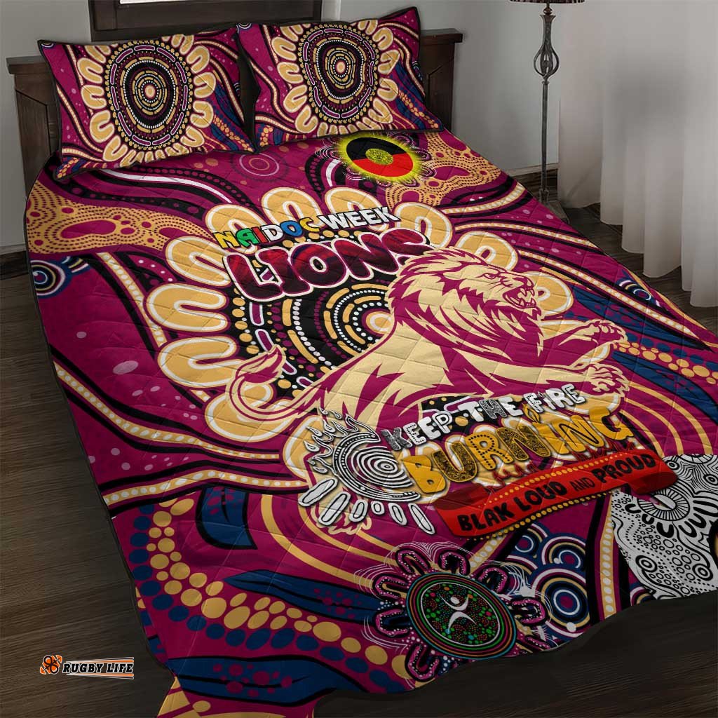 brisbane lions naidoc week 2024 quilt bed set mascot football dt02