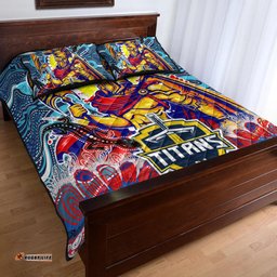 Titans Aboriginal Custom Rugby Quilt Bed Set The Indigenous Titans Warriors With Aboriginal Lizard And Sun