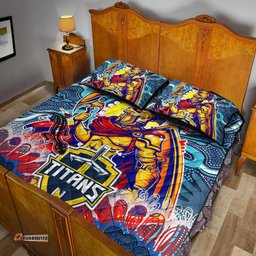 Titans Aboriginal Custom Rugby Quilt Bed Set The Indigenous Titans Warriors With Aboriginal Lizard And Sun