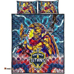 Titans Aboriginal Custom Rugby Quilt Bed Set The Indigenous Titans Warriors With Aboriginal Lizard And Sun