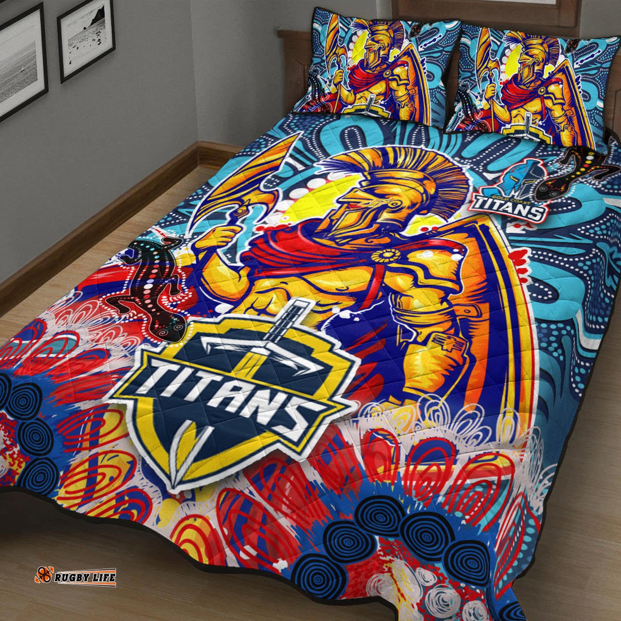 Titans Aboriginal Custom Rugby Quilt Bed Set The Indigenous Titans Warriors With Aboriginal Lizard And Sun
