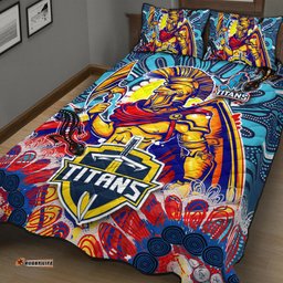 Titans Aboriginal Custom Rugby Quilt Bed Set The Indigenous Titans Warriors With Aboriginal Lizard And Sun