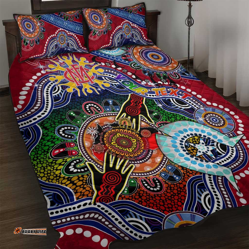 custom naidoc week 2024 melbourne demons quilt bed set australia aboriginal dot painting dt02