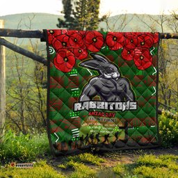 Rabbitohs Rugby Quilt Aboriginal South Sydney Rabbitohs ANZAC '' Lest We Forget '' With Poppy Flower Quilt